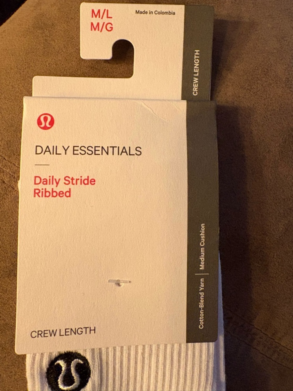 lululemon athletica White Crew Socks with Black Logo Patch